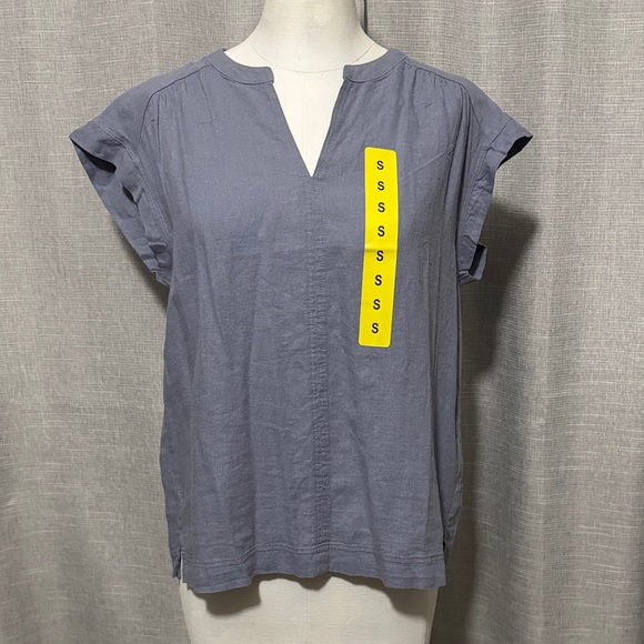 Splendid Tops - NWT Splendid Linen Viscose Blend Popover Blouse-Sz S-Chambray Blue-V Neck